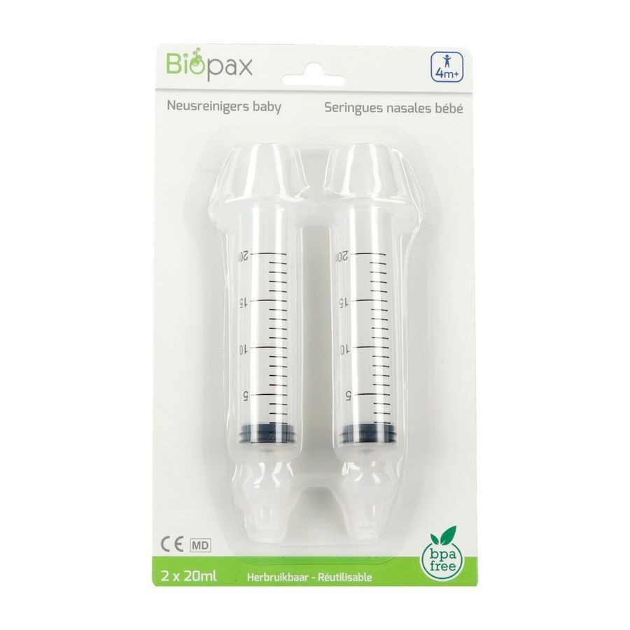 Biopax Seringue Nasale Bebe 4m+ 2x20ml + 2 Embouts