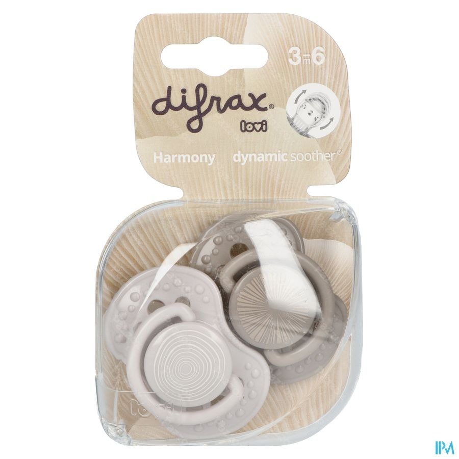 Difrax Fopspeen Dynamic Harmony l.&d.grey 3m+ 2