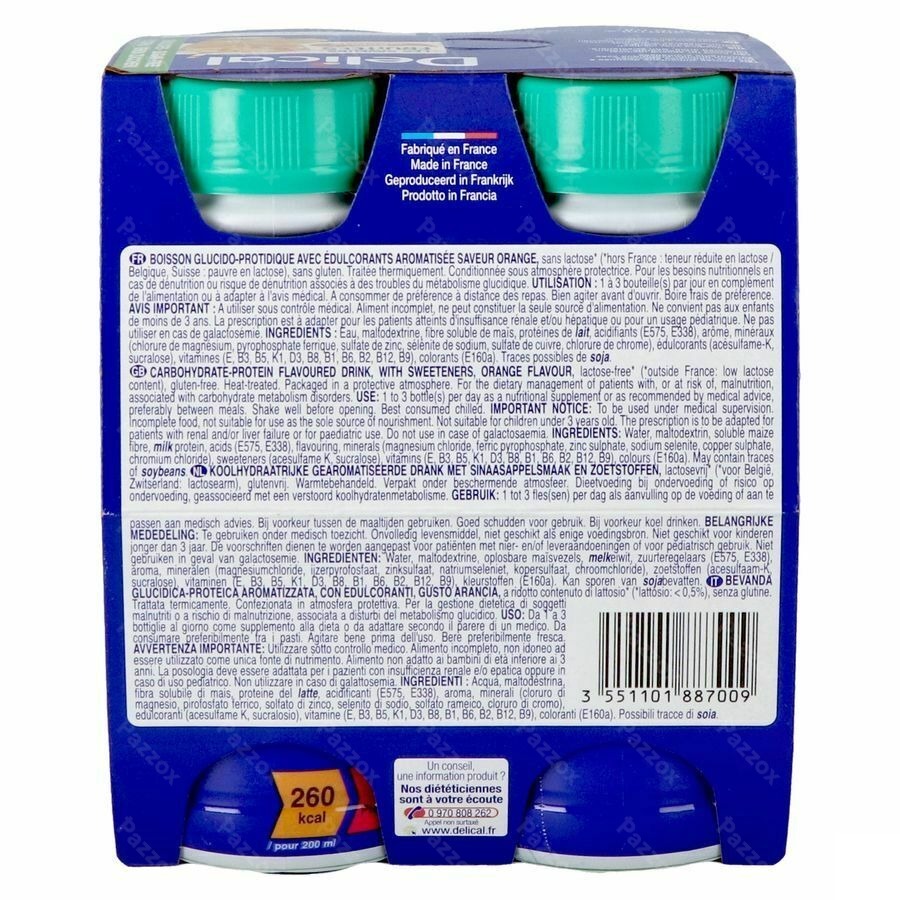 Delical Fuitdrink Z/suiker Sinaasapp. 4x200ml
