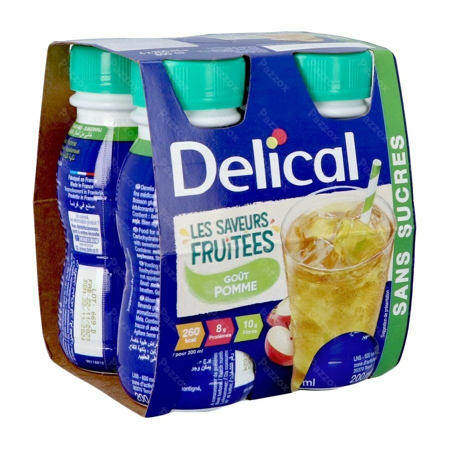 Delical Fruitdrink Z/suiker Appel 4x200ml
