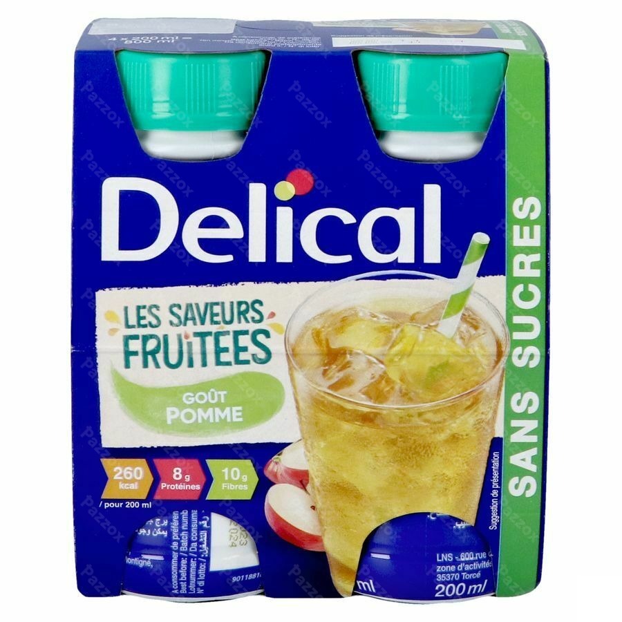 Delical Fruitdrink Z/suiker Appel 4x200ml