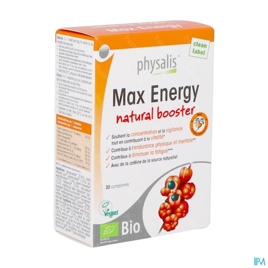 Physalis Max Energy Natural Booster Bio 30 Comprimés