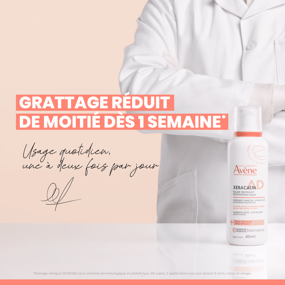 Avène XeraCalm A.D Baume relipidant, Peau très sèche sujette à l'eczéma atopique et aux démangeaisons 400ml