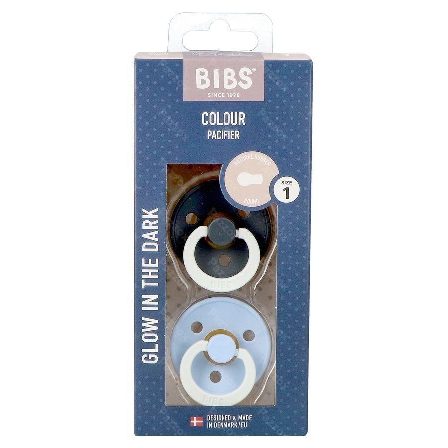 Bibs 1 Sucette Duo Glow Dark Iron&baby Blue