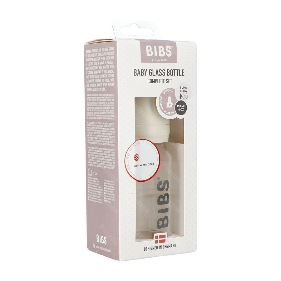 Bibs Zuigfles Glas 110ml Complete Set Ivory