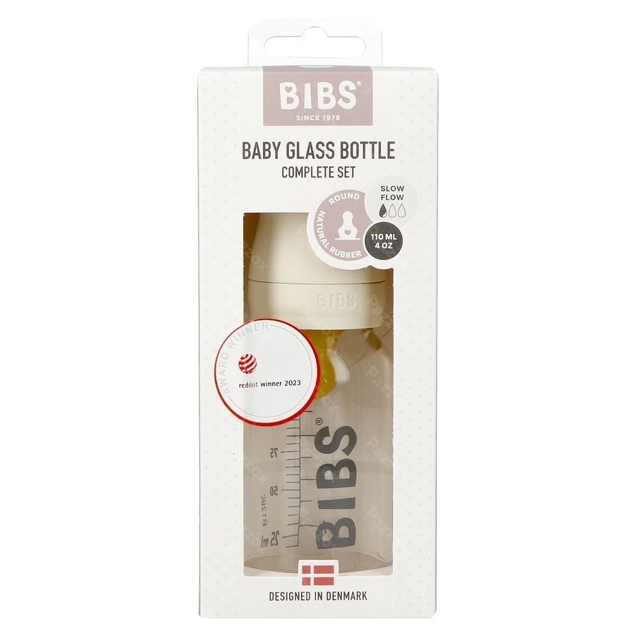 Bibs Zuigfles Glas 110ml Complete Set Ivory
