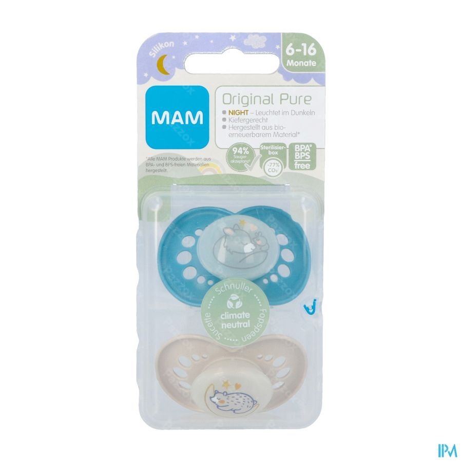 Mam Original Night Fopspeen 6-16m Blue 2 Stuks
