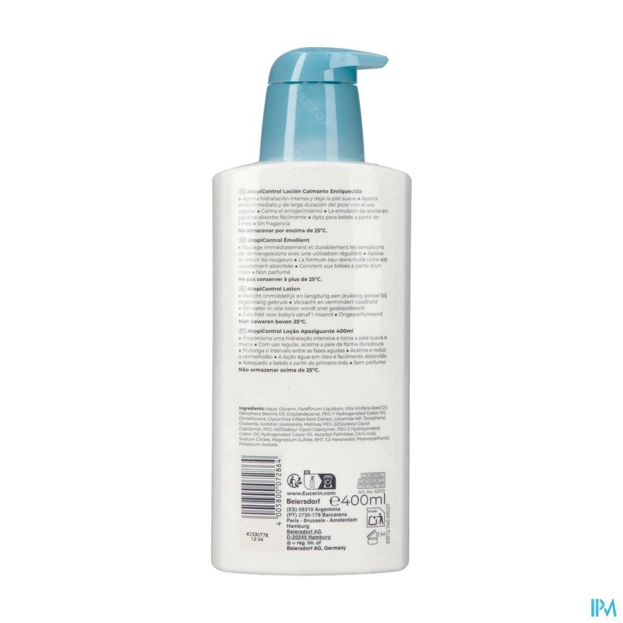 Eucerin AtopiControl Émollient Peau Sèche à tendance Atopique avec pompe 400ml