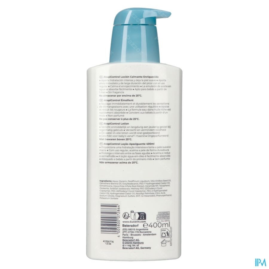 Eucerin AtopiControl Émollient Peau Sèche à tendance Atopique avec pompe 400ml