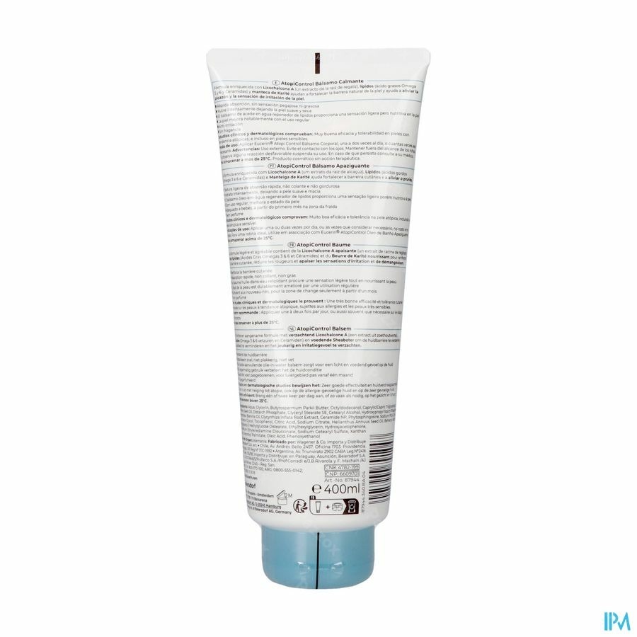 Eucerin AtopiControl Baume Absorption Rapide Peau Très Sèche à tendance Atopique Tube 400ml