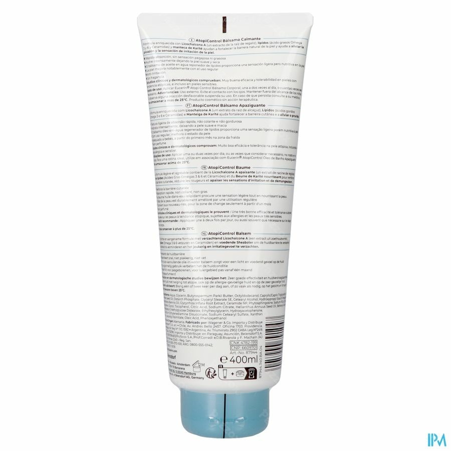 Eucerin AtopiControl Baume Absorption Rapide Peau Très Sèche à tendance Atopique Tube 400ml