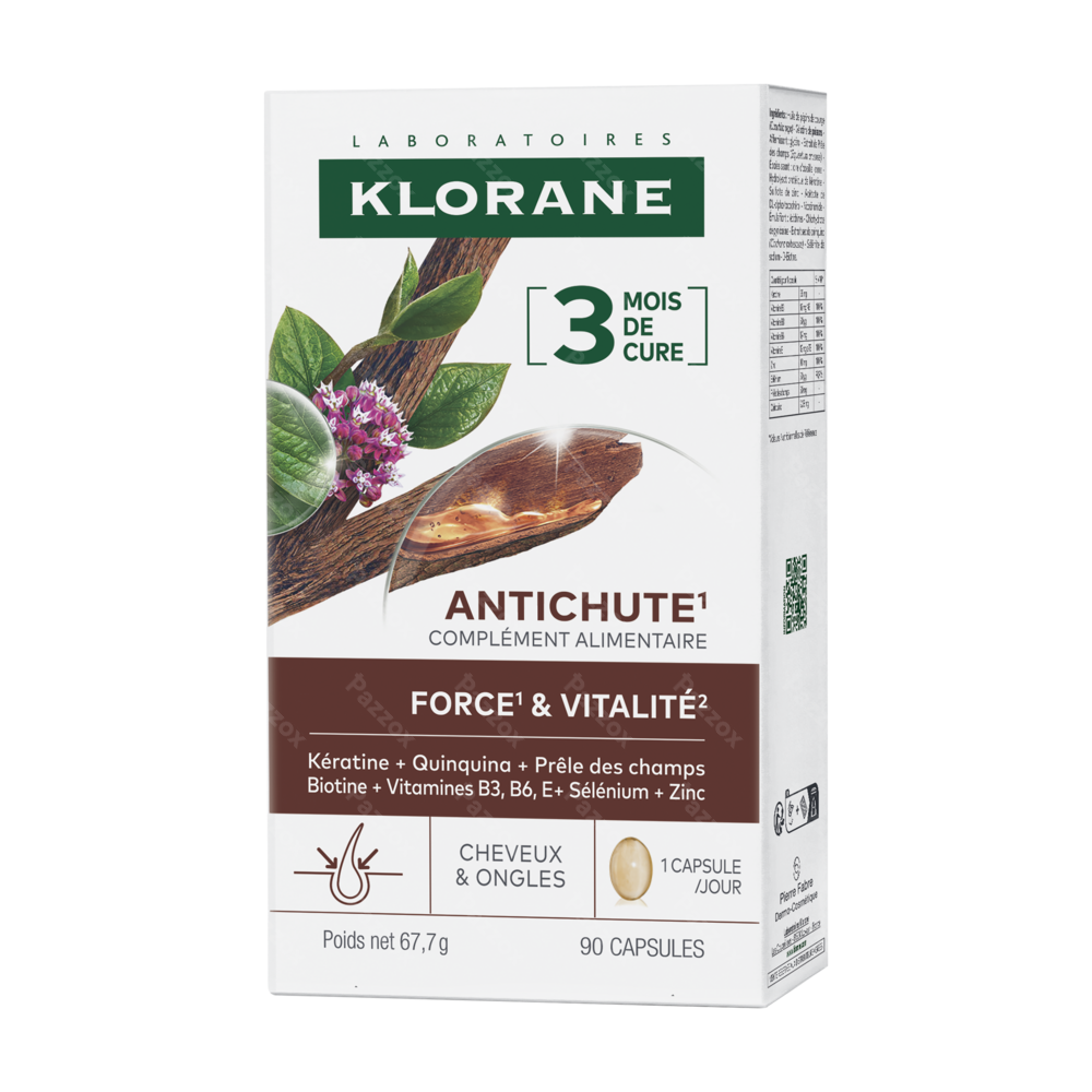 Klorane Quinine Antichute Force et Vitalité 90 Gélules