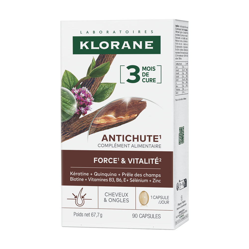Klorane Quinine Antichute Force et Vitalité 90 Gélules