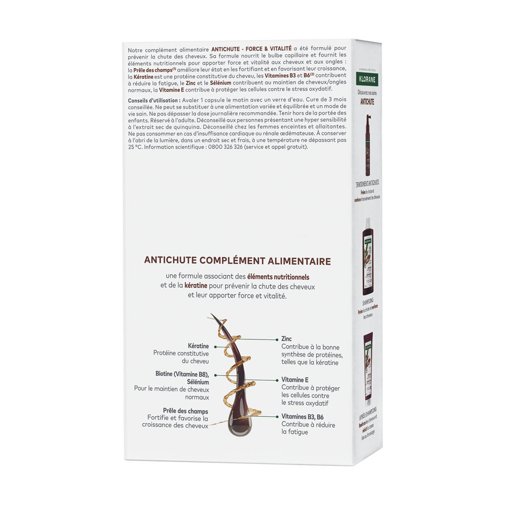 Klorane Quinine Antichute Force et Vitalité 90 Gélules