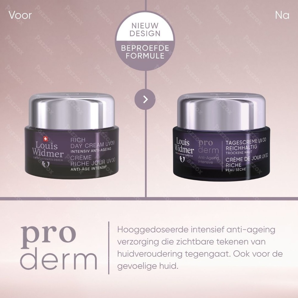 Louis Widmer Proderm Dagcrème UV30 Rijke Textuur Zonder Parfum 50ml