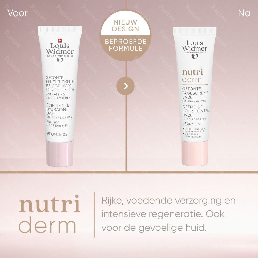 Louis Widmer Nutriderm Getinte Dagcrème Uv 20 Bronze 02 Zonder Parfum 30ml