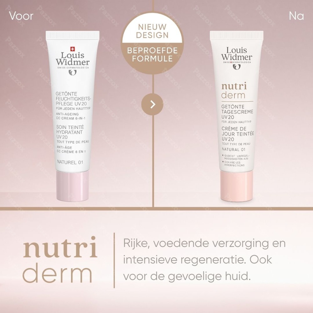 Louis Widmer Nutriderm Getinte Dagcrème UV20 Naturel 01 Zonder Parfum 30ml