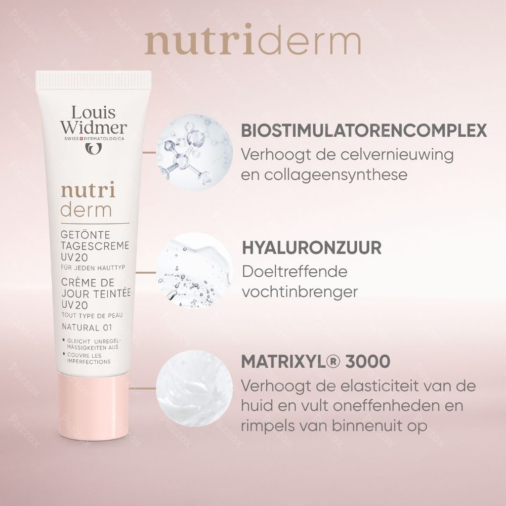Louis Widmer Nutriderm Getinte Dagcrème UV20 Naturel 01 Zonder Parfum 30ml