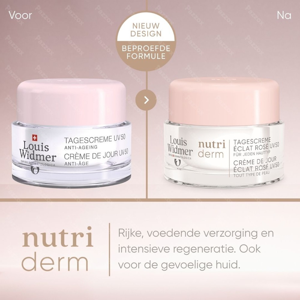 Louis Widmer Nutriderm Dagcrème Éclat Rosé Uv 50 Zonder Parfum 50ml