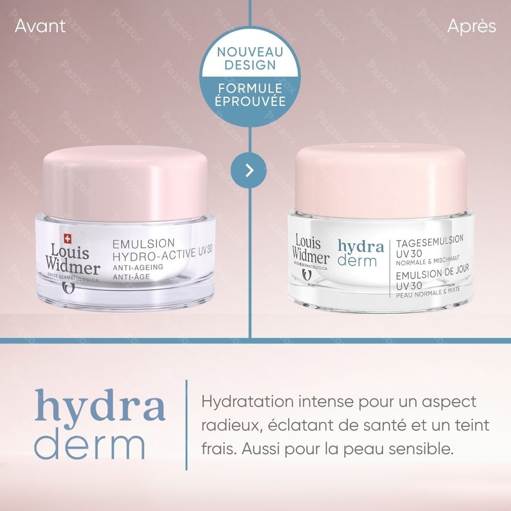 Louis Widmer Hydraderm Émulsion de Jour UV30 Crème de Jour Anti-âge Sans Parfum 50ml