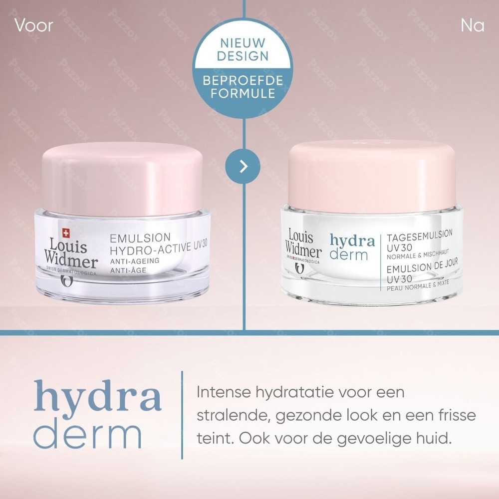 Louis Widmer Hydraderm Dagemulsie Uv30 Anti-age Dagcreme Zonder Parfum 50ml