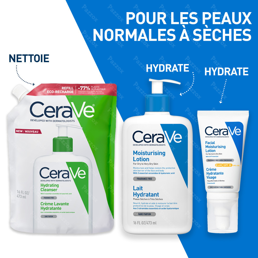 CeraVe Crème Lavante Hydratante Recharge pour la peau Normale à Sèche 473ml