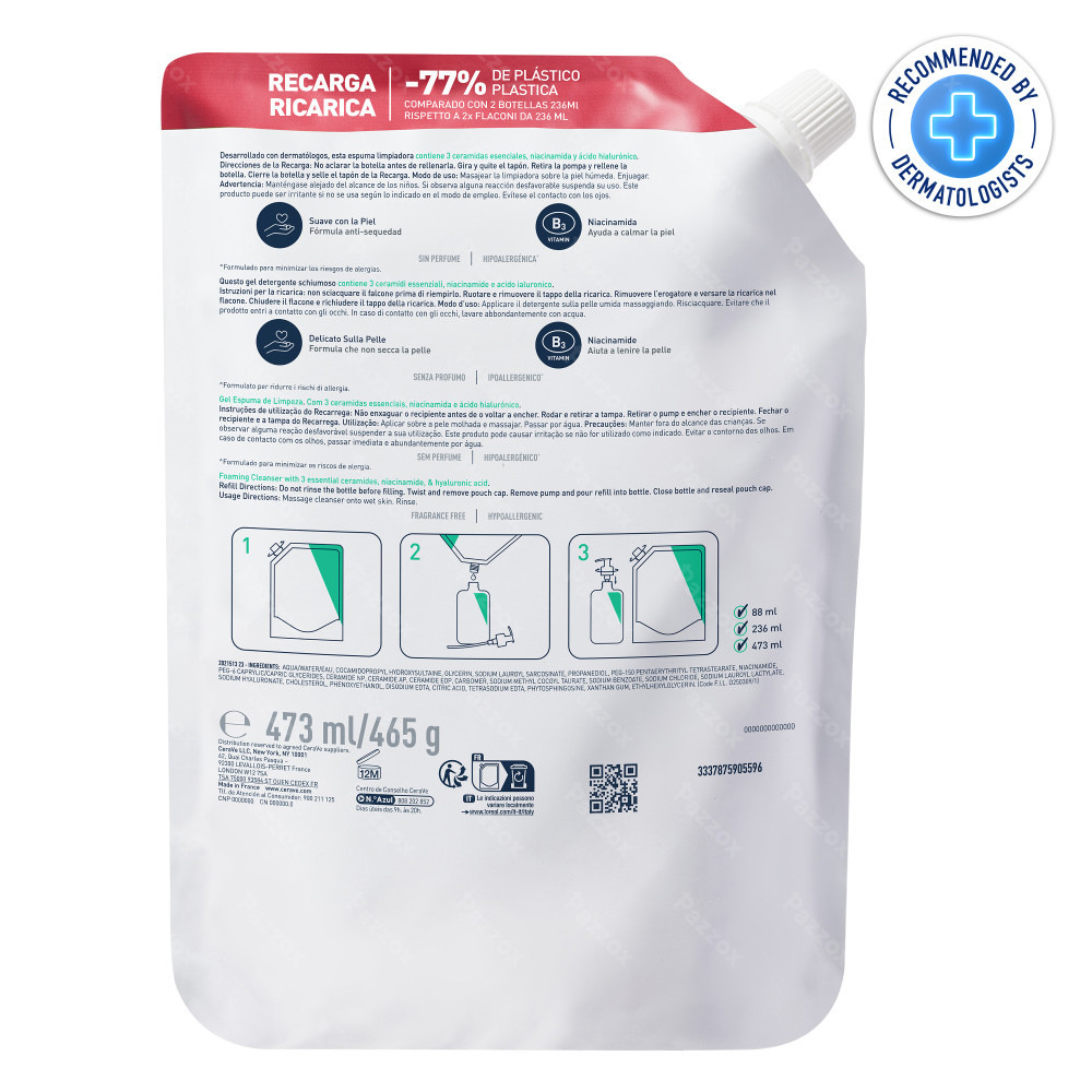 CeraVe Gel Nettoyant Moussant Recharge pour la peau Normale à Grasse 473ml