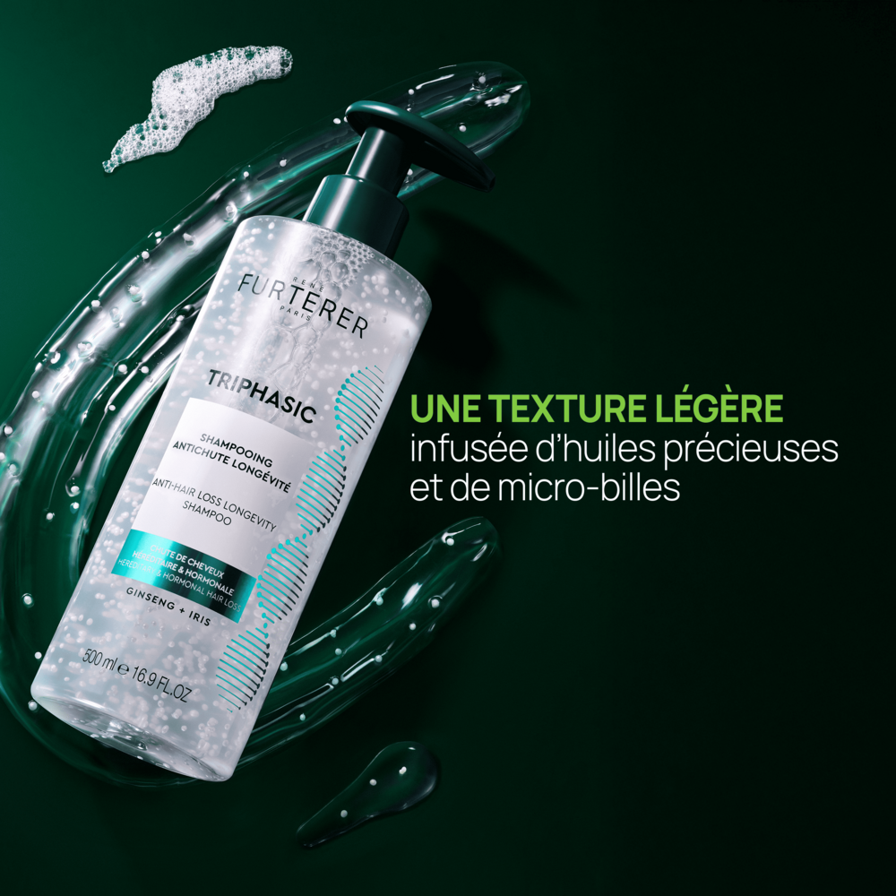 René Furterer Triphasic Shampooing Antichute Longévité, chute de cheveux héréditaire & hormonale 500ml