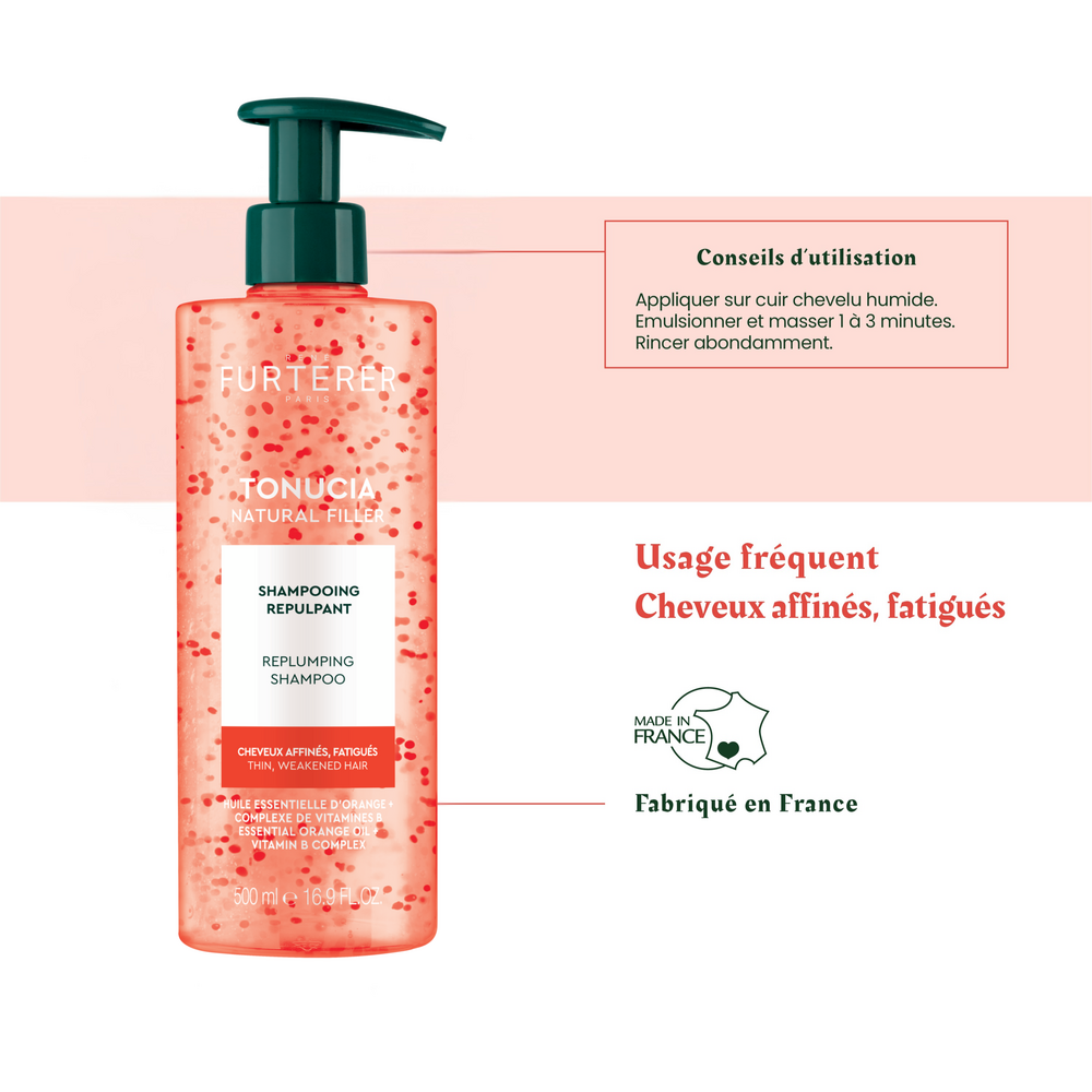 Tonucia Natural Filler Shampooing Repulpant, Cheveux affinés, fatigués, Acide Hyaluronique végétal 500ml