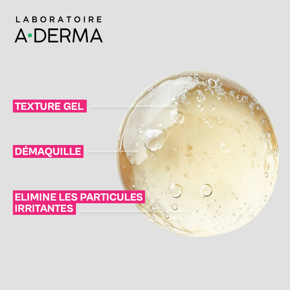 A-Derma Exomega Visage Gel nettoyant calmant, Démaquillant, Peau réactive à tendance à l'eczéma atopique 200ml