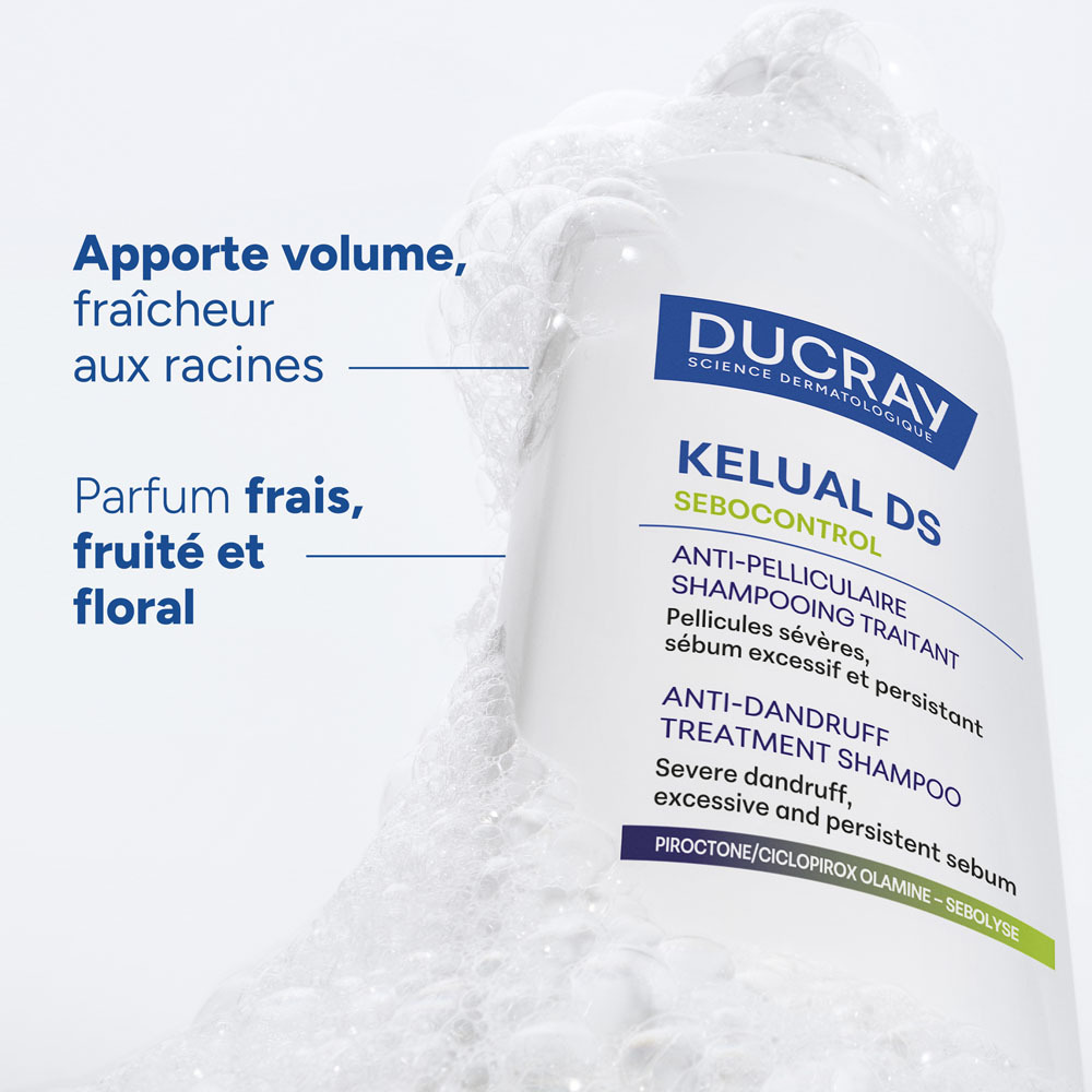 Ducray Kelual DS Sebocontrol Shampooing traitant Anti-pelliculaire, Pellicules sévères, Sébum excessif et persistant 100ml