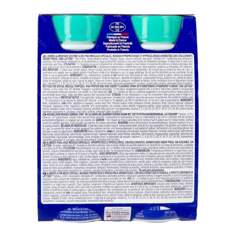 Delical Melkdrank Z/suiker Aardbei 4x200ml