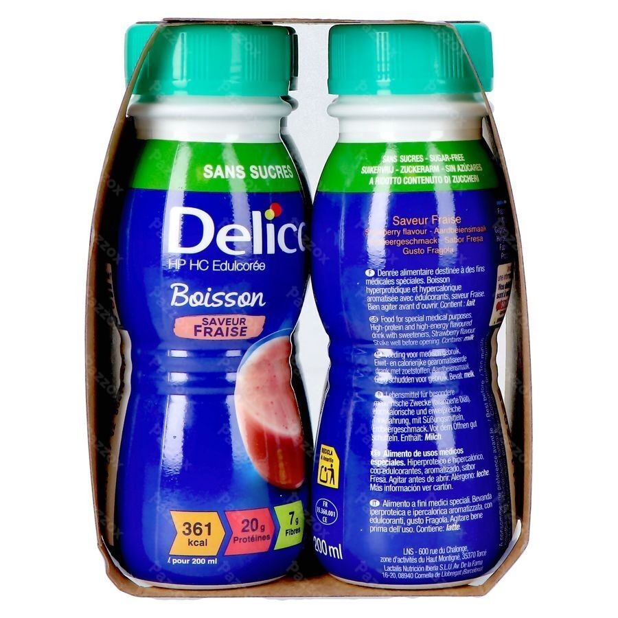 Delical Melkdrank Z/suiker Aardbei 4x200ml