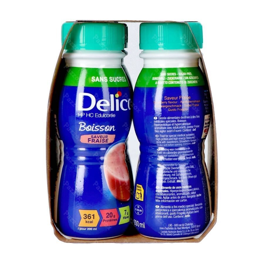 Delical Melkdrank Z/suiker Aardbei 4x200ml