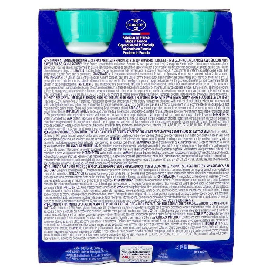 Delical Melkdrank Z/suiker Aardbei 4x200ml