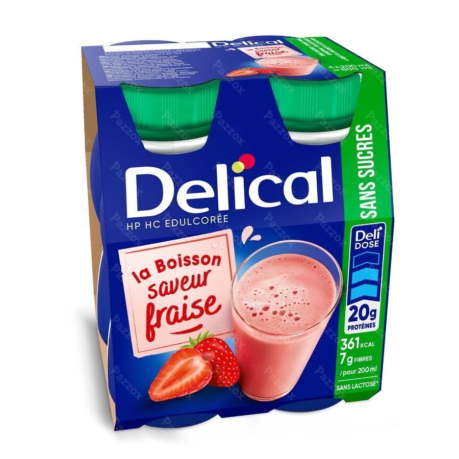 Delical Melkdrank Z/suiker Aardbei 4x200ml