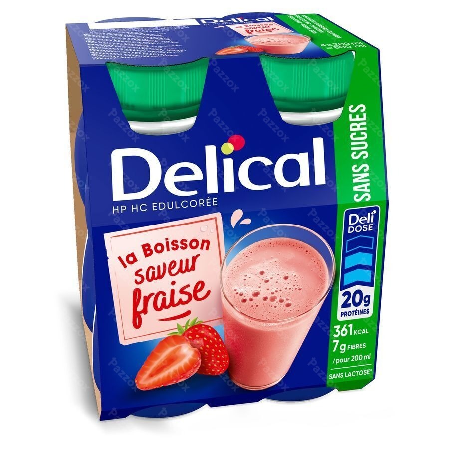 Delical Melkdrank Z/suiker Aardbei 4x200ml