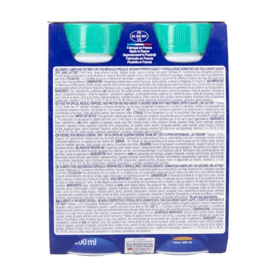 Delical Melkdrank Z/suiker Koffie 4x200ml