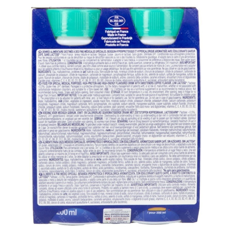 Delical Melkdrank Z/suiker Koffie 4x200ml