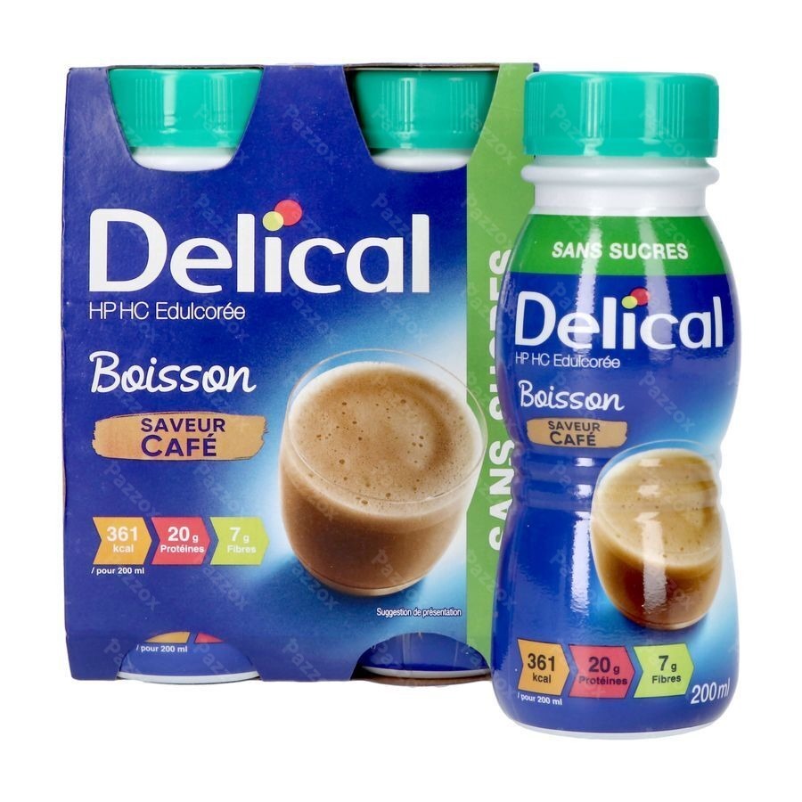 Delical Melkdrank Z/suiker Koffie 4x200ml