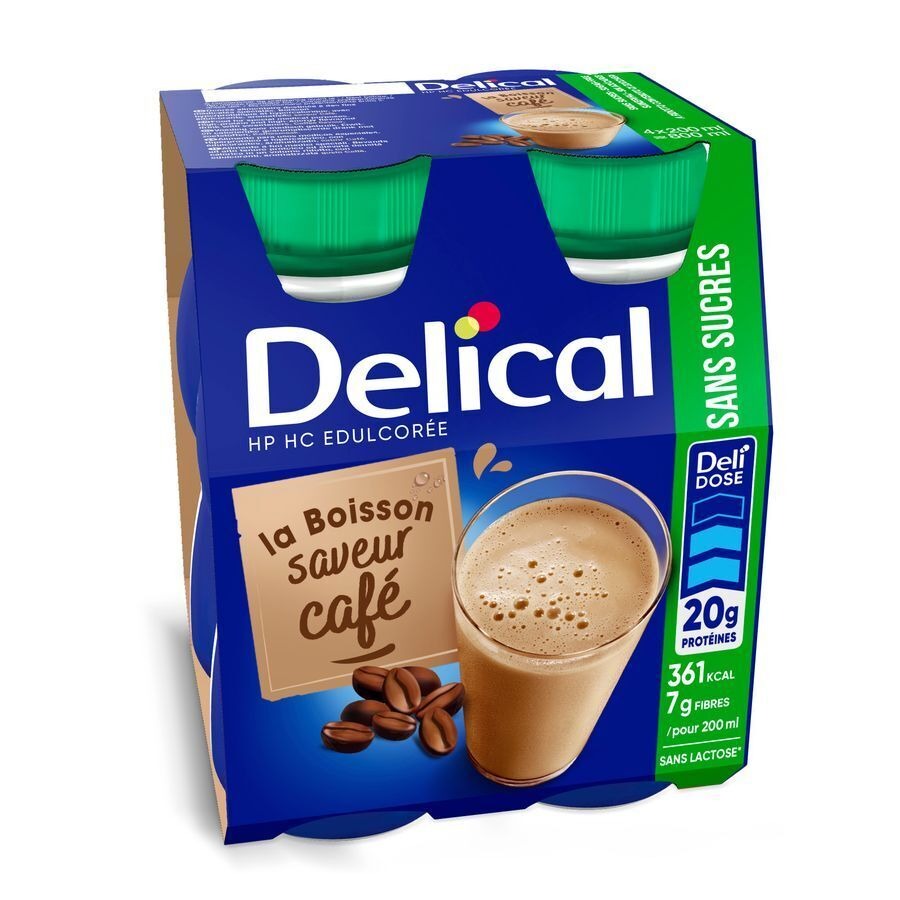 Delical Melkdrank Z/suiker Koffie 4x200ml