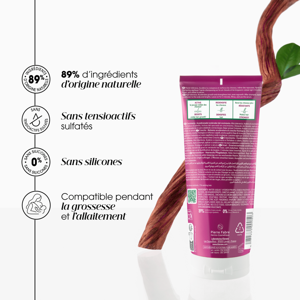 Klorane Quinine Après-shampooing Croissance, Accélérateur de Pousse 200ml