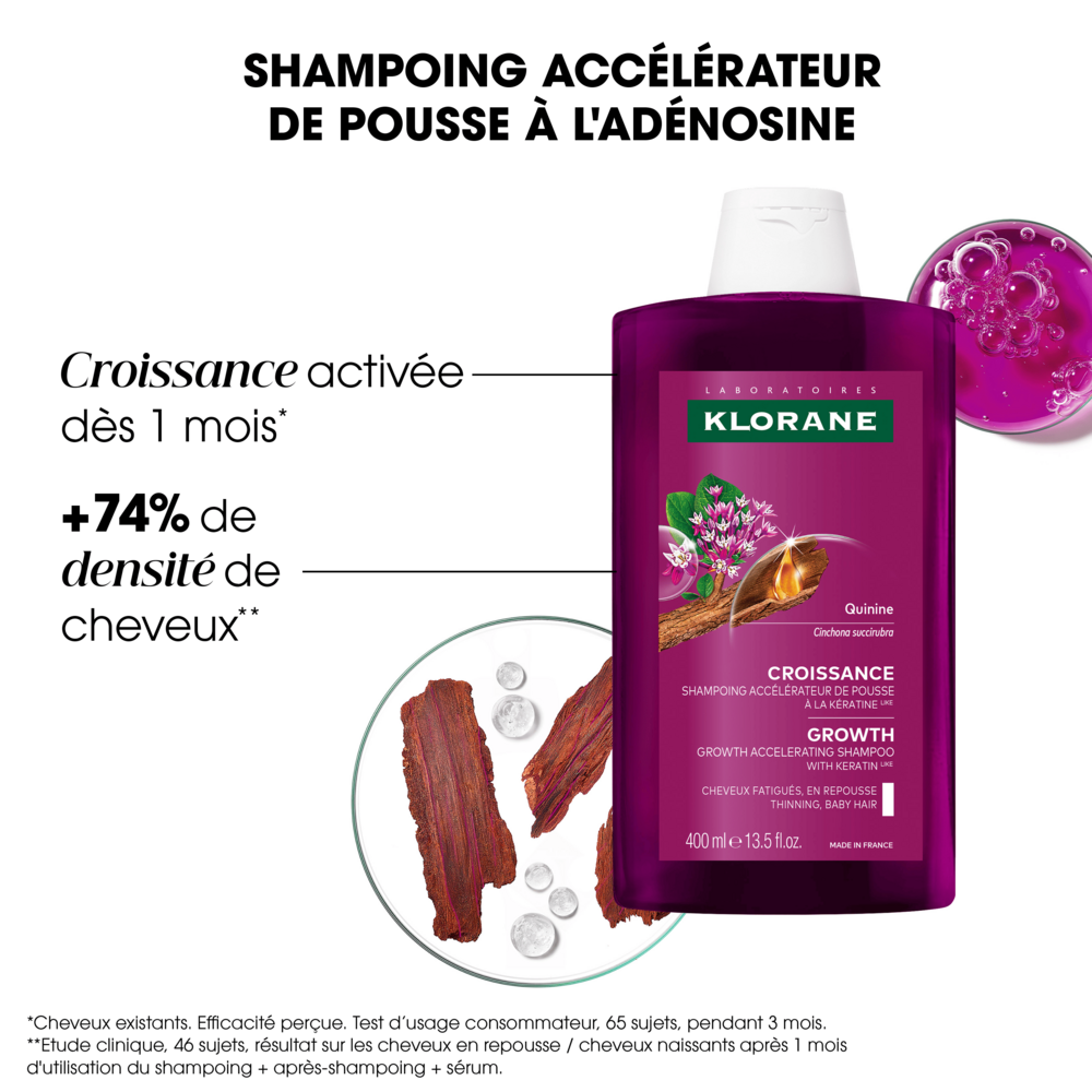 Klorane Quinine Shampooing Croissance, Accélérateur de pousse, cheveux fatigués 200ml