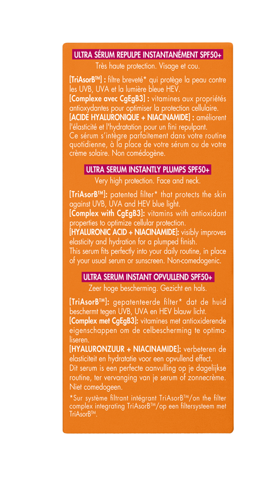 Avène Solaire Ultra Sérum SPF50+ Repulpant anti-âge, Très Haute Protection, Acide hyaluronique & Niacinamide, Peau sensible 30ml