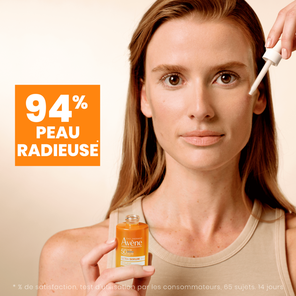Avène Solaire Ultra Sérum SPF50+ Activateur d'éclat, Très Haute Protection, Vitamine Cg, Peau sensible 30ml