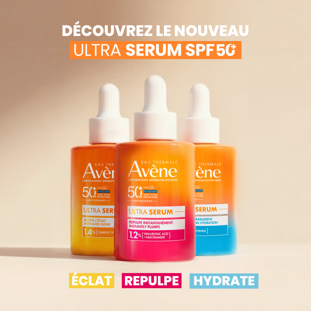 Avène Solaire Ultra Sérum SPF50+ Activateur d'éclat, Très Haute Protection, Vitamine Cg, Peau sensible 30ml