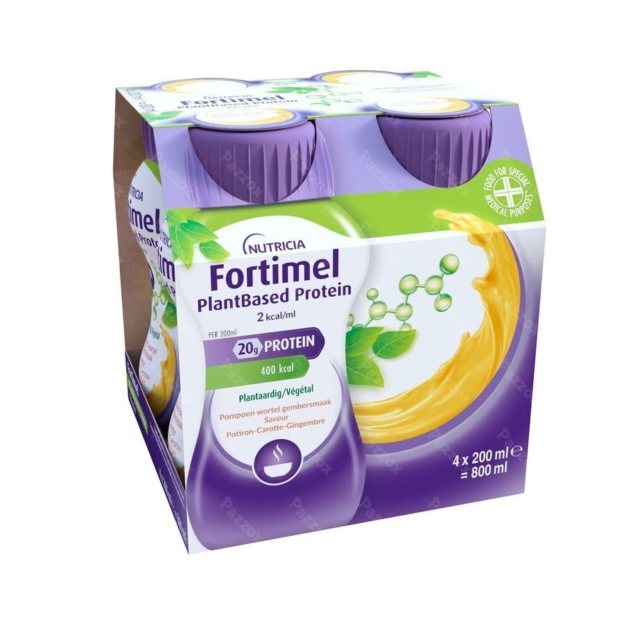 Fortimel PlantBased Protein 2kcal Saveur Potiron-Carotte-Gingembre Complément Nutritionnel Dénutrition Bouteilles 4x200ml