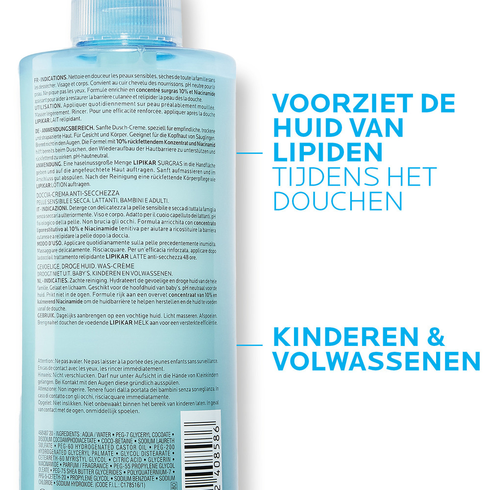 La Roche-Posay Lipikar Surgras Reinigingscrème tegen Uitdroging 400 ml