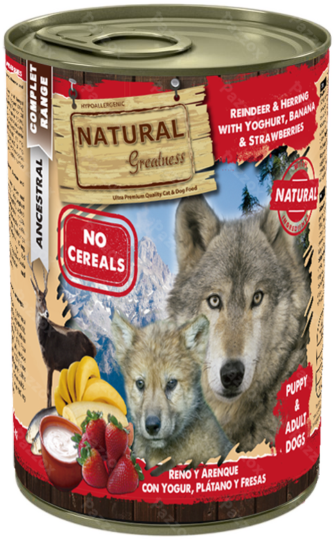 Natural Greatness Reindeer & Herring With Yoghurt + Banana + Strawberries 400g