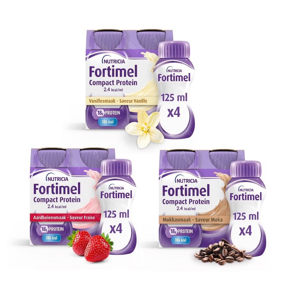 Fortimel Compact Protein 2.4 Bundel Vanille - Aardbei - Mokka Voedingssupplement - Ondervoeding 12x125ml